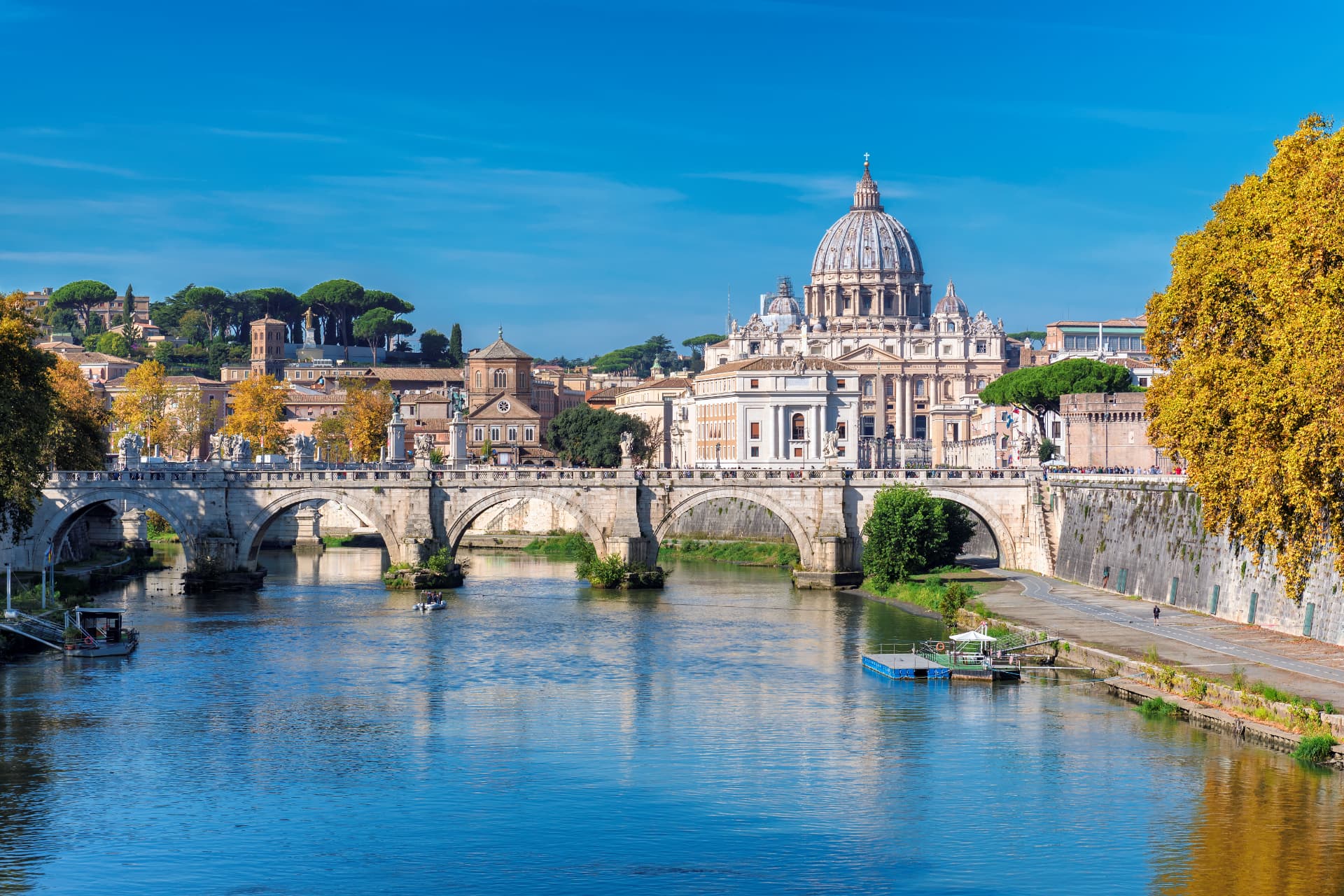 St Peter's Basilica and the Tiber river in Rome