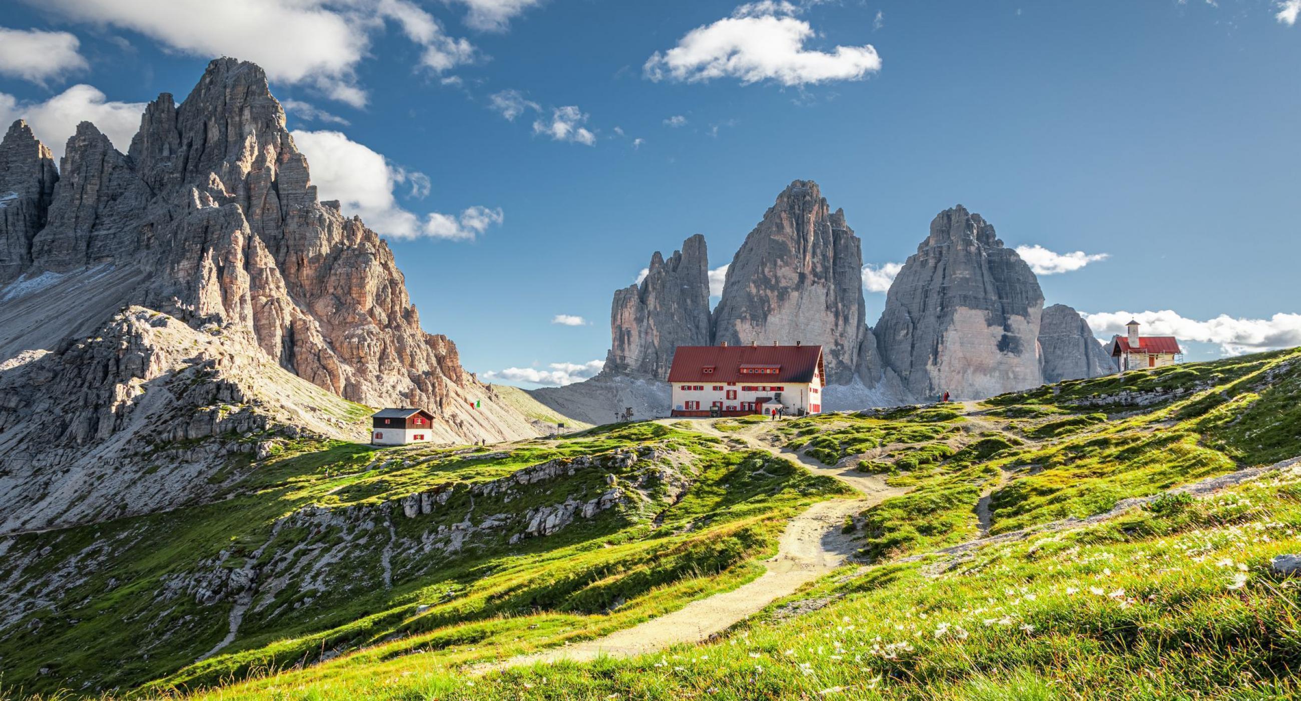 Dolomites mountain peaks at sunrise