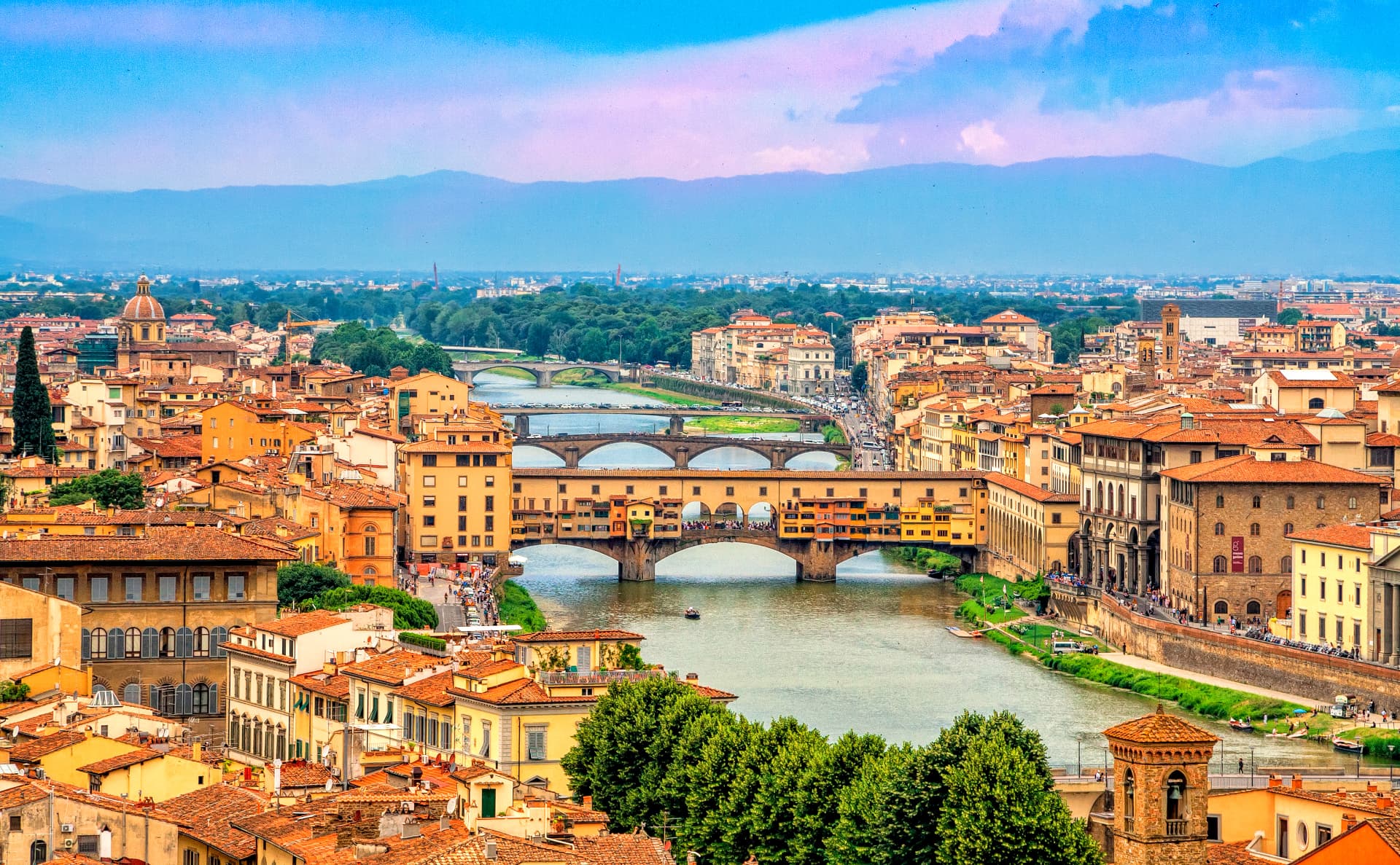 The Ponte Vecchio and the Arno river in Florence