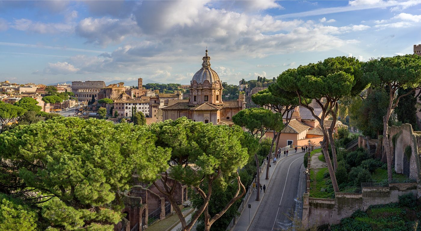 The Roman Forum seen from above at golden hour