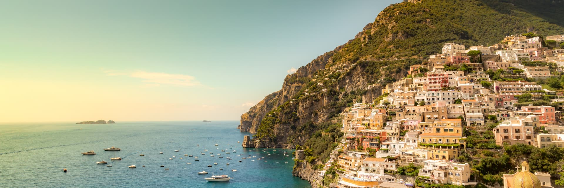 Positano and the Amalfi Coast at sunset