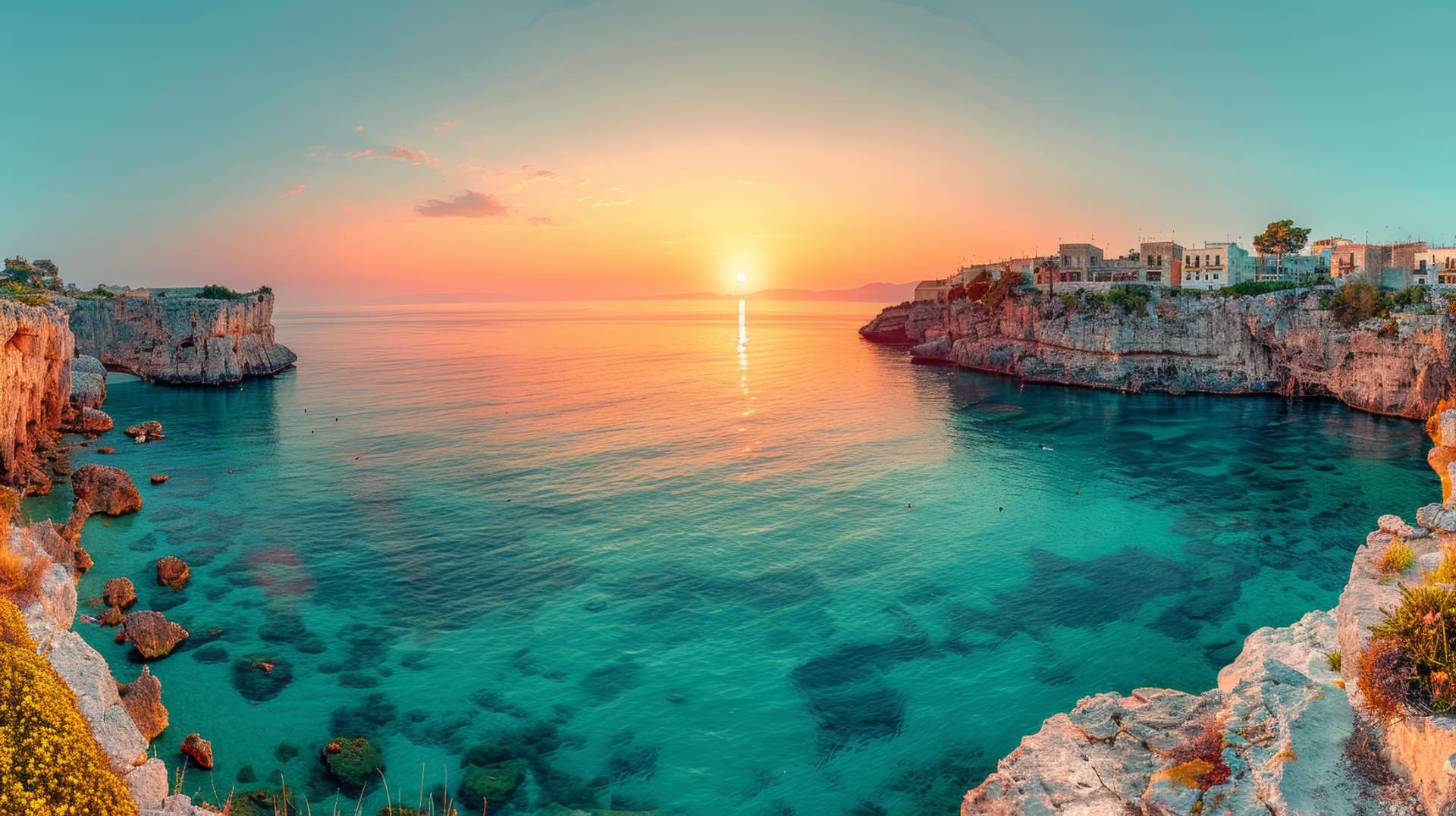 The sunset over the coves of Polignano a Mare, Puglia