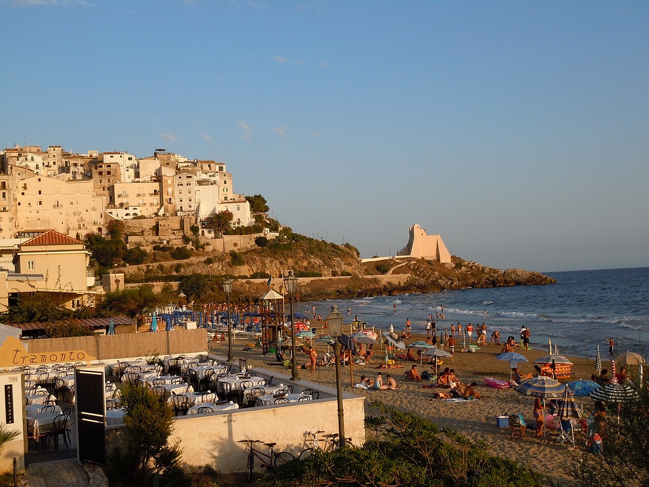 The beach and whitewashed old town of Sperlonga on the Riviera di Ulisse