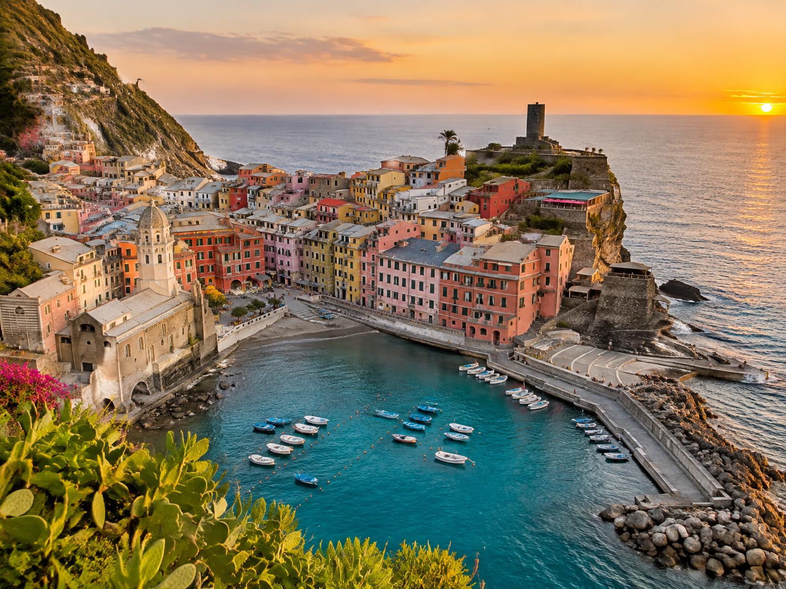 Colourful village of the Cinque Terre above the sea