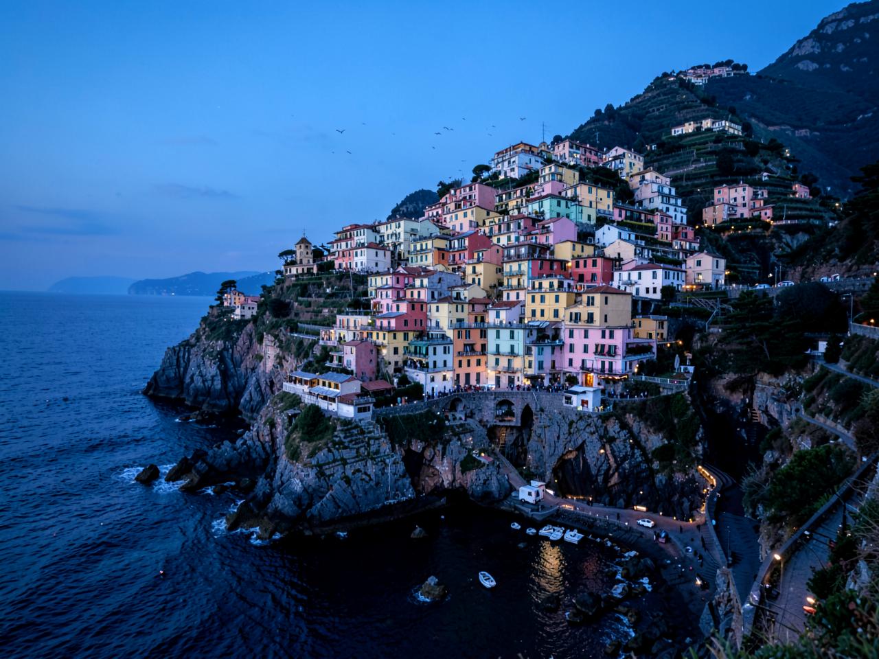 Manarola at blue hour above the sea