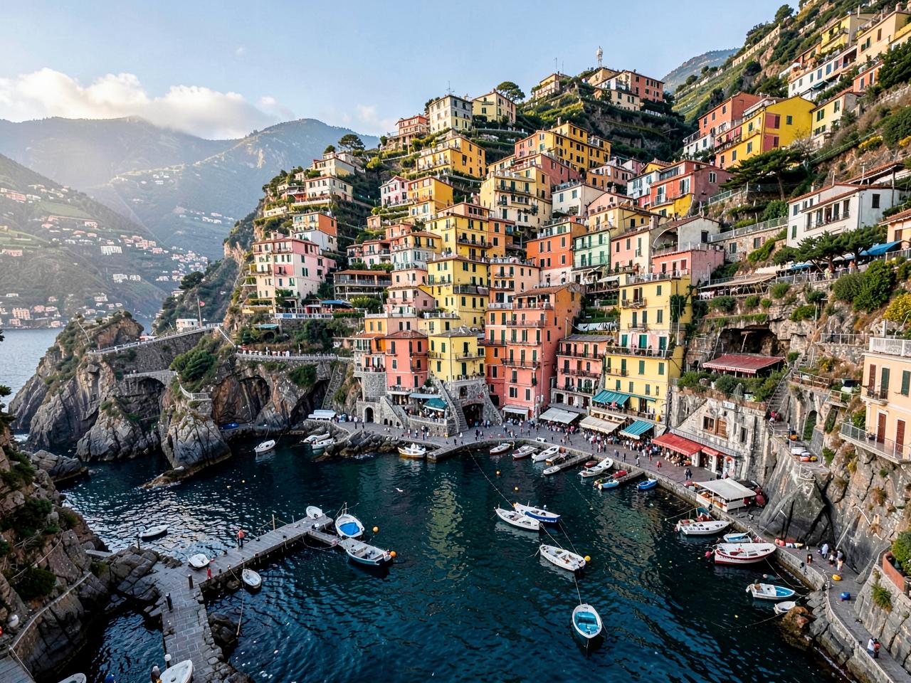 Boats in the small harbour of Riomaggiore