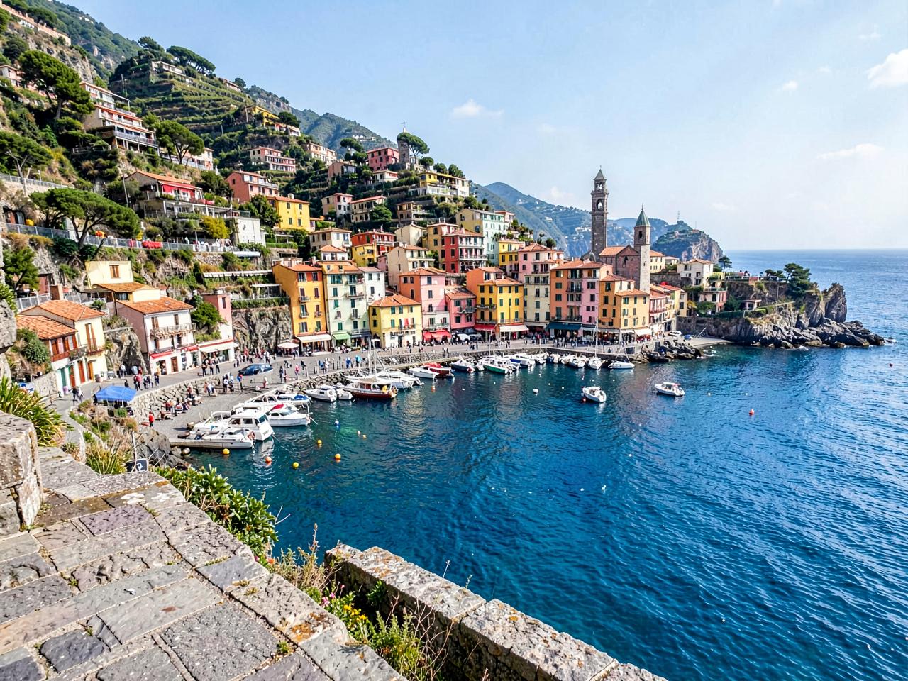 The harbour of Vernazza seen from the coastal path