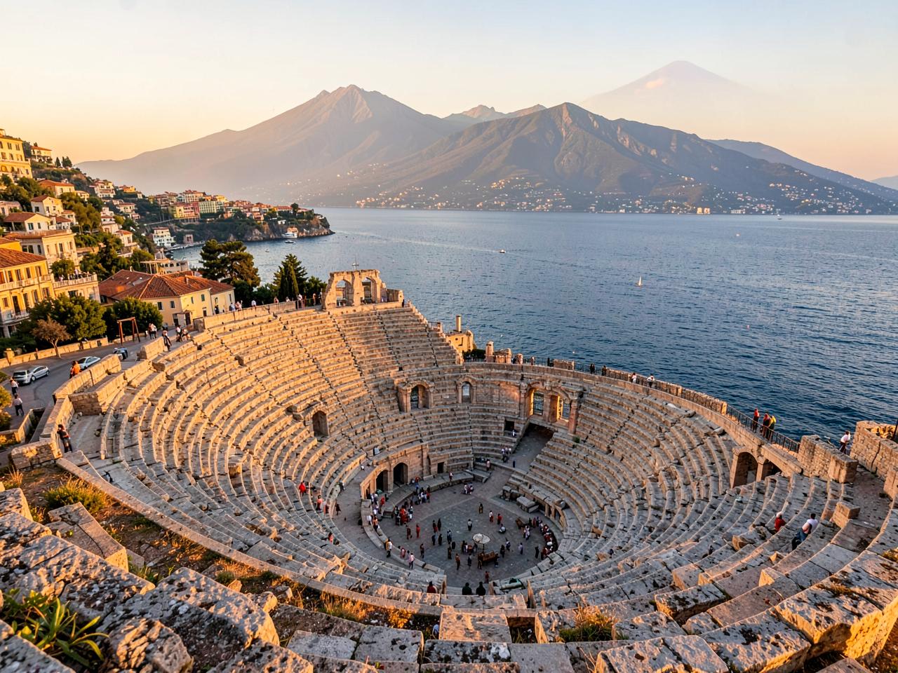 The ancient theatre of Taormina above the sea